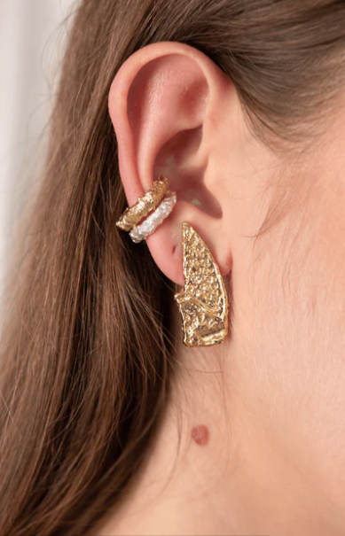 boucle d'oreille feuille-mode colombienne-matériaux argent et or-DIADA